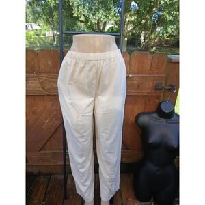 LUTAR Beige 100% Silk Pants w/ /Pockets & Elastic Waistband S